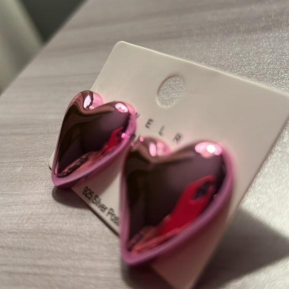 Pink Chrome Heart Earrings - Picture 2 of 3